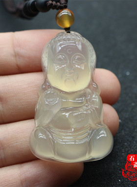 天然冰种香槟色玉髓精雕宝宝佛