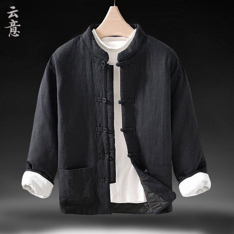 AUTUMN AND WINTER TANG COSTUMES MENS WEAR CHINESE STYLE COTTON LINEN RETRO COTTON CLOTHES LOOSE HANFU CHINESE COTTON CLOTHES DISC BUTTONS COTTON JACKETS JACKETS