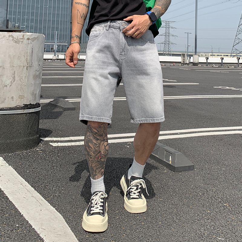 美式高街复古男士五分牛仔短裤