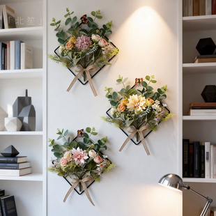 ins北欧风墙面装饰品遮丑网格挂件 金属手工扎花假花室内墙饰花艺