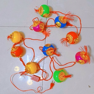 新年LED五彩发光水晶福字连串小灯笼节日装饰灯串户外树上红灯笼