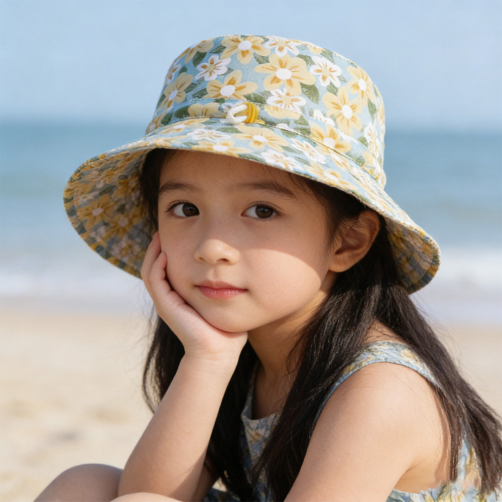 夏季碎花儿童防晒遮阳帽宝宝渔夫帽婴儿帽子春秋薄款男女童防晒帽