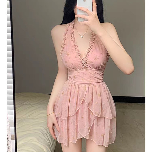 韩国ins性感甜美裙式连体泳衣女