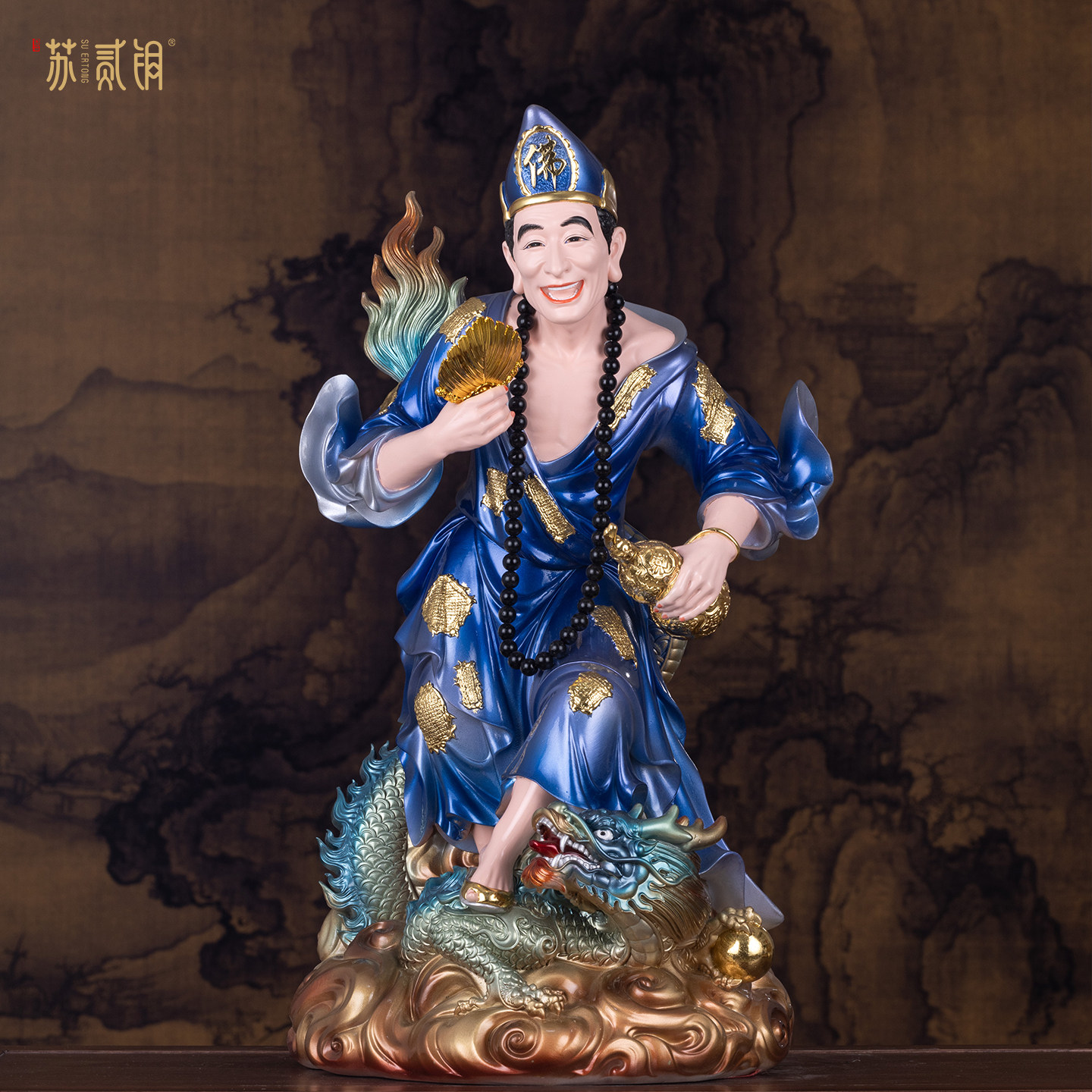 济公活佛降龙罗汉树脂佛像摆件