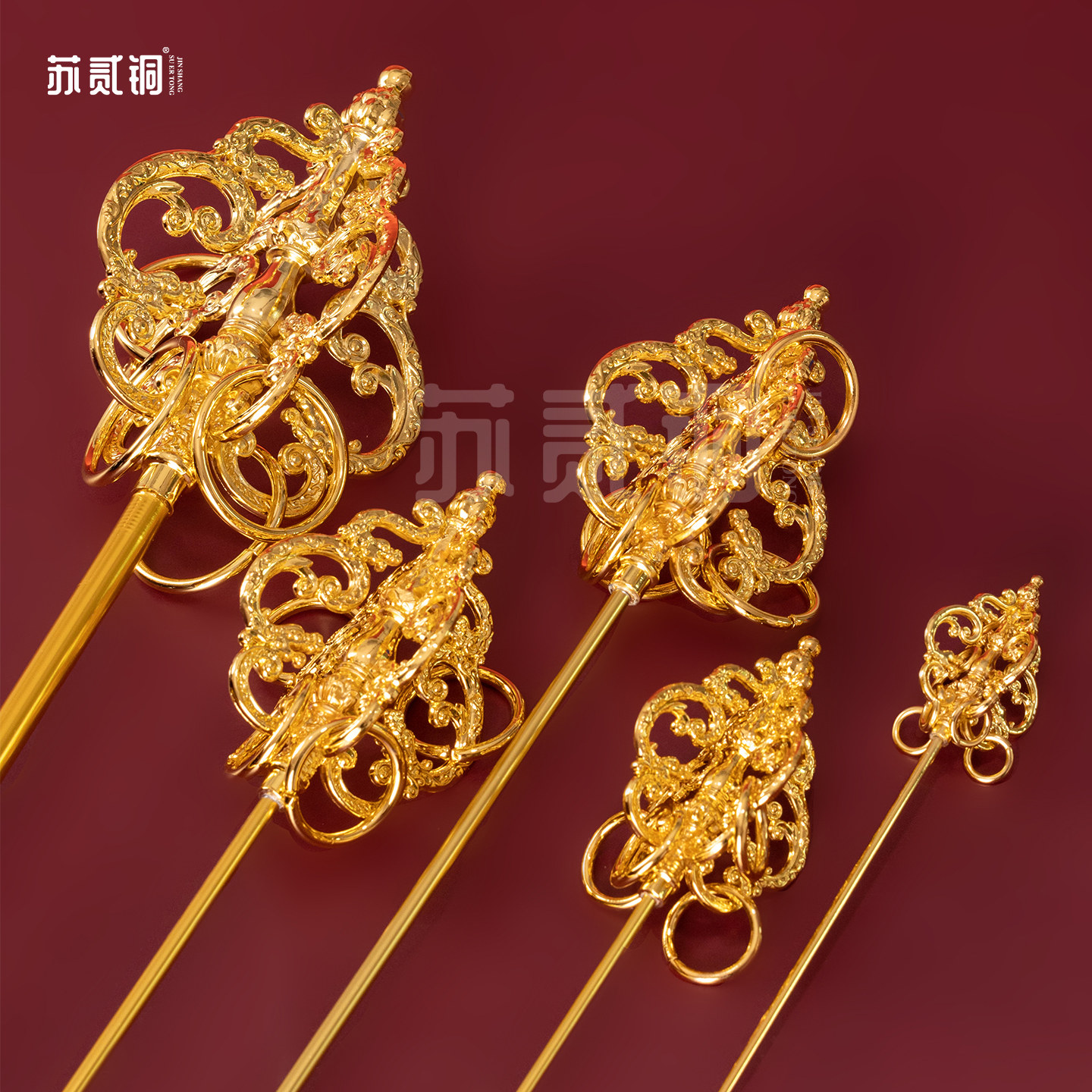 地藏王菩萨禅杖合金法器四面禅杖佛像配件锡杖家用佛堂装饰工艺品