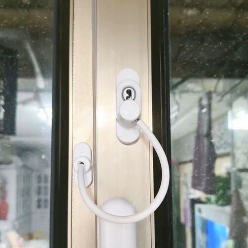 卡扣安全锁免打孔锁扣自粘通风门窗防护防盗链条拉门锁限位器
