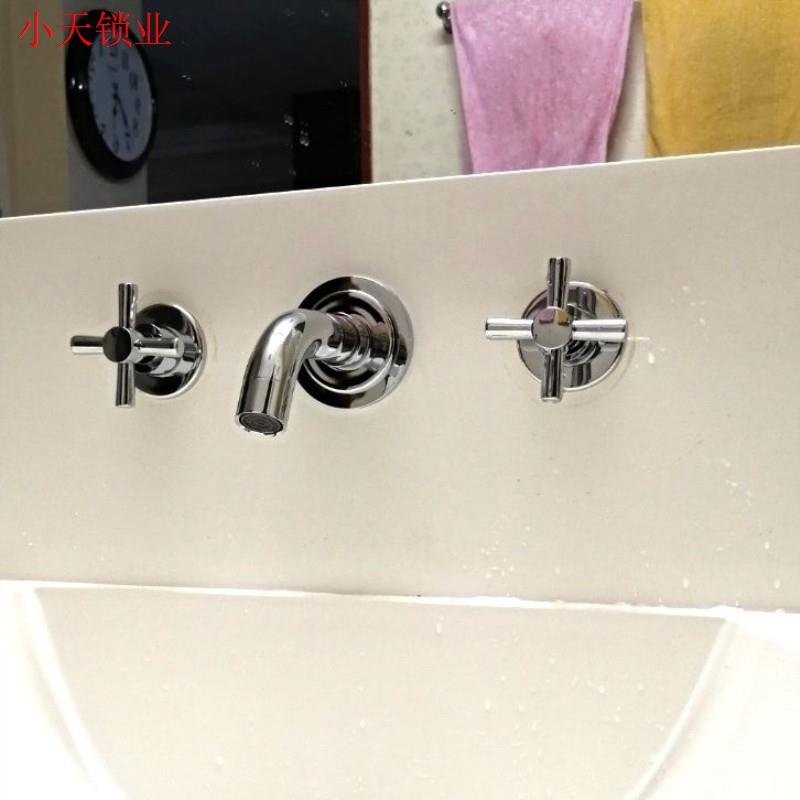 龙头开关预埋分体龙头双把全铜入墙式冷热水三孔洗脸盆浴室柜面.