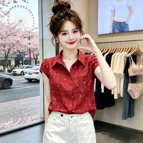 2026夏季新款女士法式宽松多巴胺小众衬衫时尚简约百搭显气质短袖