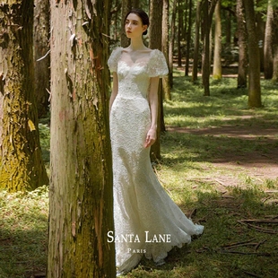 租绝美轻纱复古蕾丝鱼尾婚纱租赁新娘迎宾纱订婚礼服出租2025新款