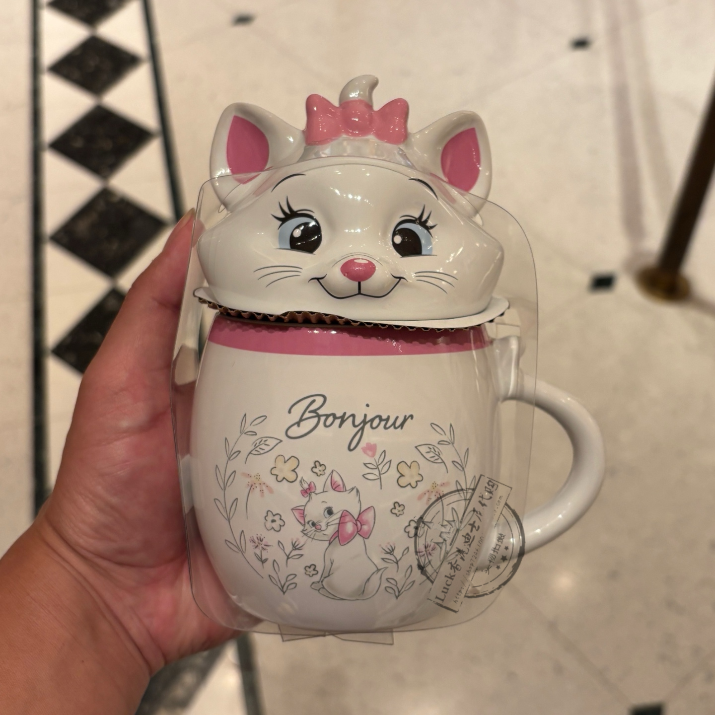 香港迪士尼乐园The Aristocats Marie玛丽猫陶瓷马克水杯含盖子