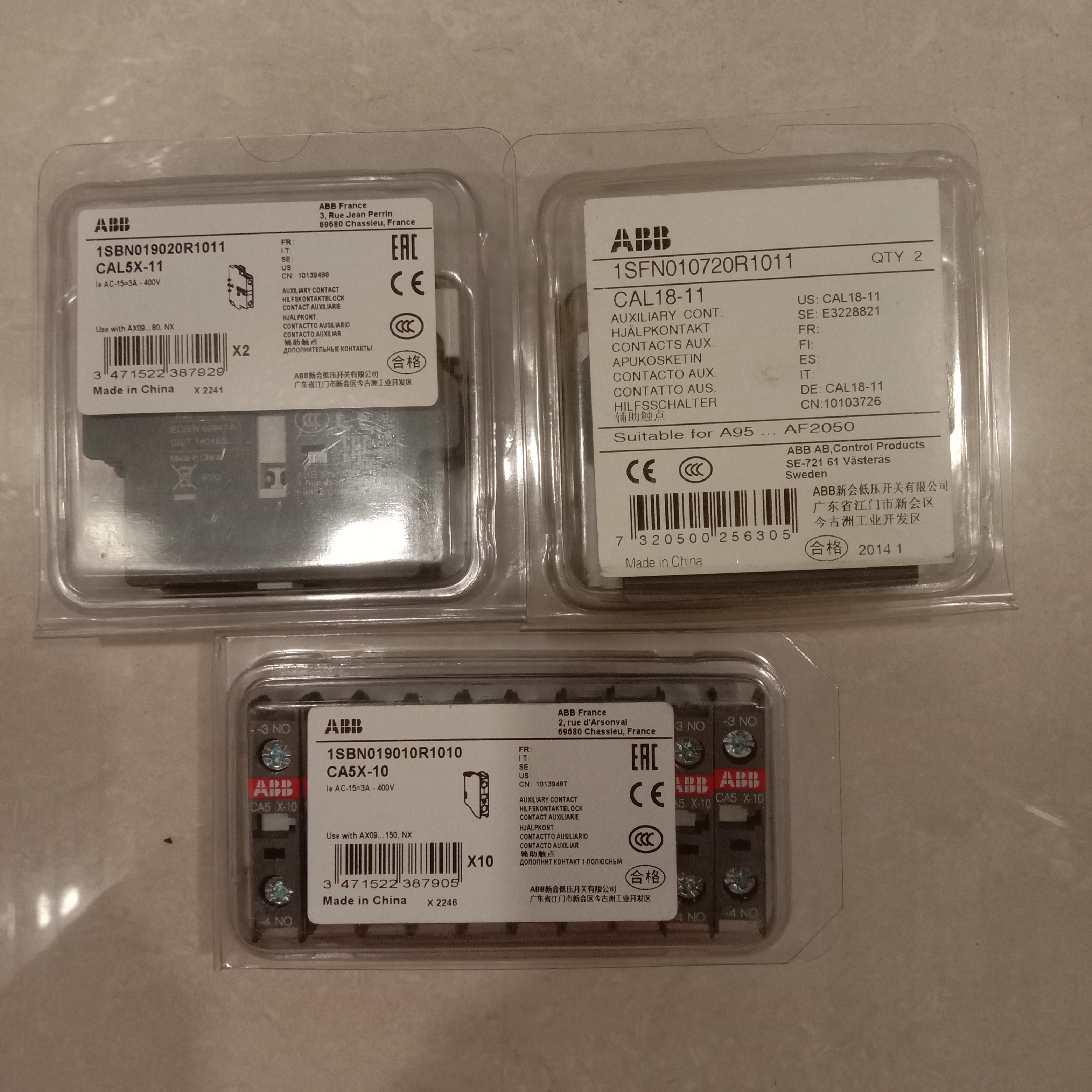 ABB辅助触头 接触器附件 CA5X-10/CA5X-01/CAL5X-11/CAL18X-11