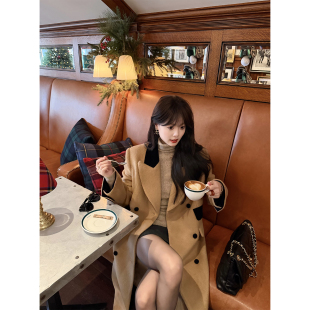 【TKIKI】高质感英伦风羊驼绒大衣女 复古羊毛长款过膝显瘦外套