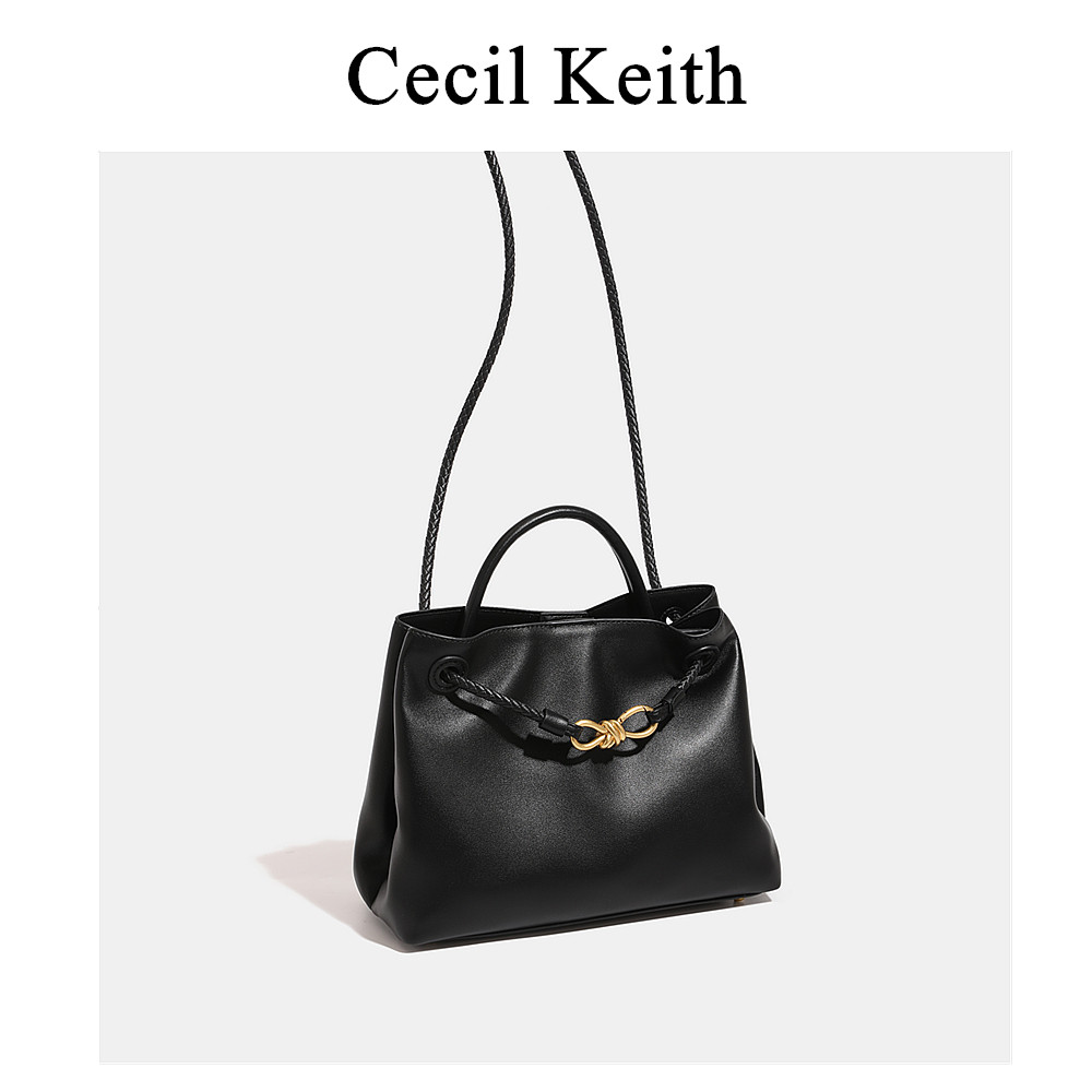 cecilKeith蝴蝶结托特包女2025新黑色通勤手提包简约单肩斜挎包女