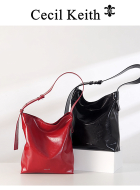 复古油蜡皮单肩斜挎流浪包2025新款休闲大容量水桶包通勤托特包女