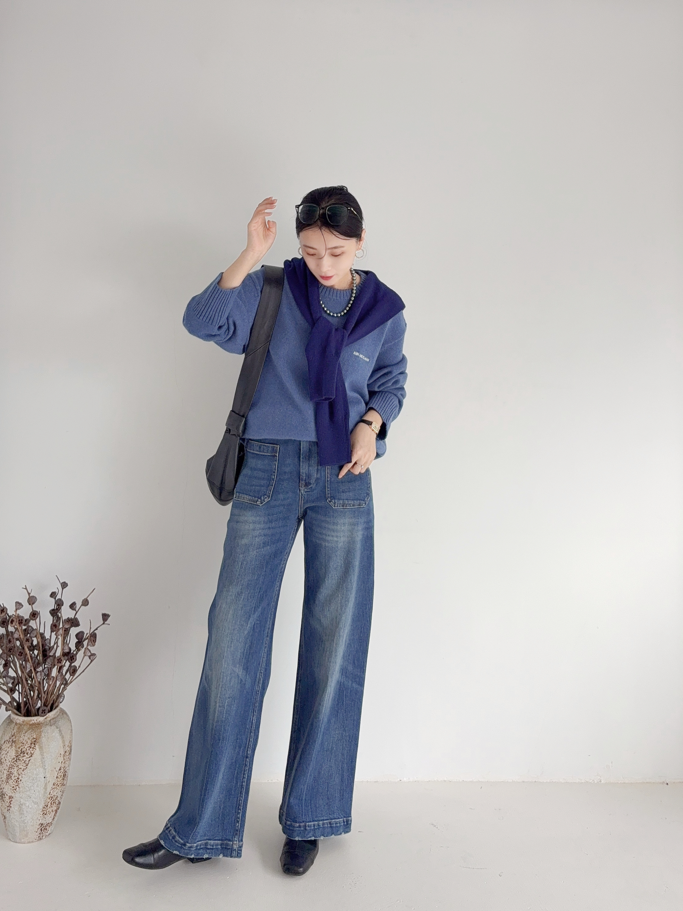 李cc·美式复古水洗显瘦显高休闲阔腿牛仔裤