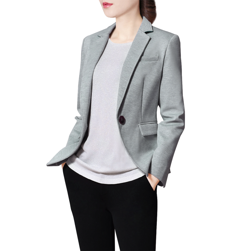 欧美休闲西装秋装新款女装大码长袖修身一粒扣上衣外套女M32