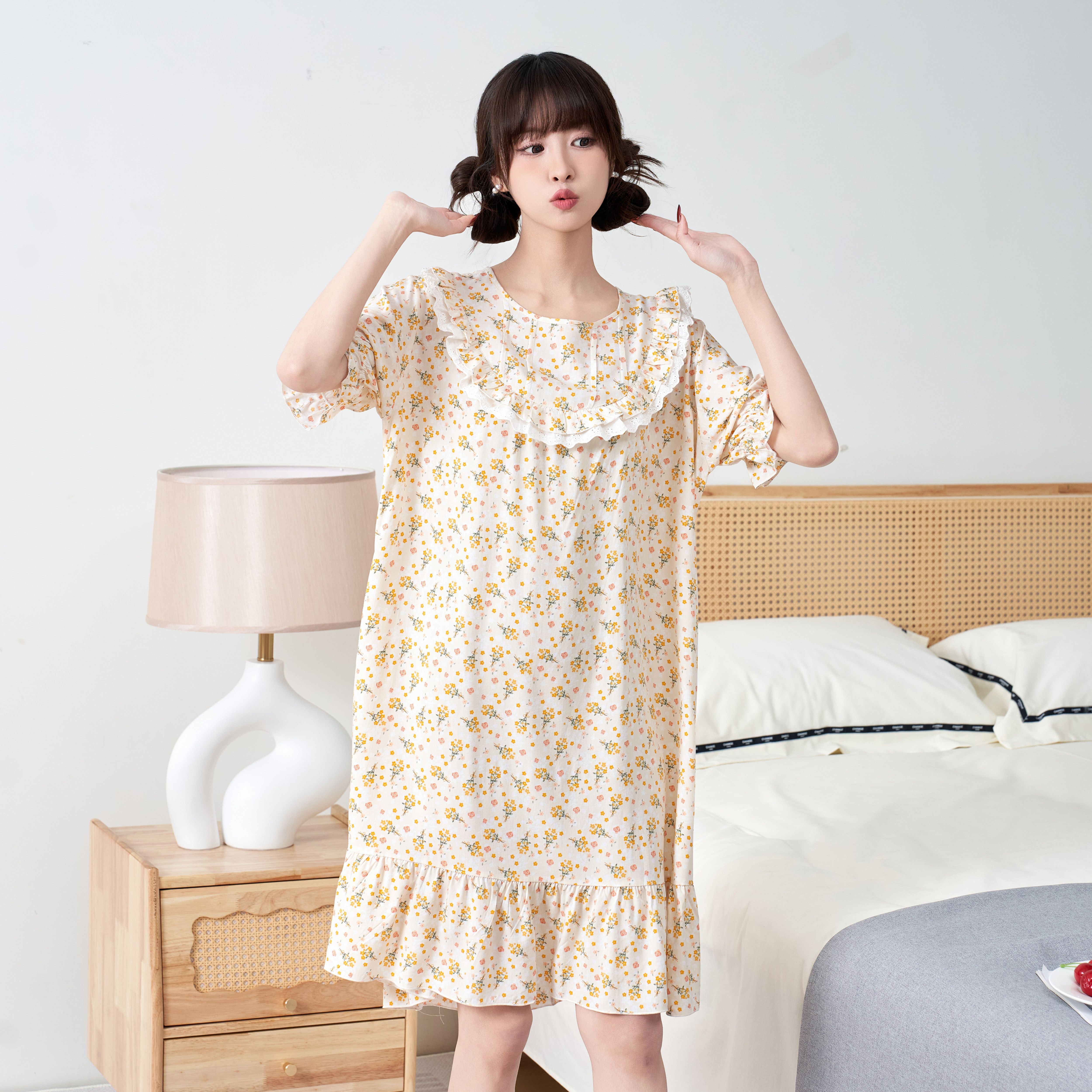 新款睡裙薄款公主风女夏棉绸短袖睡衣防凸点宽松甜美家居服8216图片