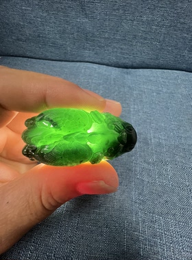 天然翡翠A货墨翠招财貔貅吊坠雕工精湛打灯满绿带证书礼盒