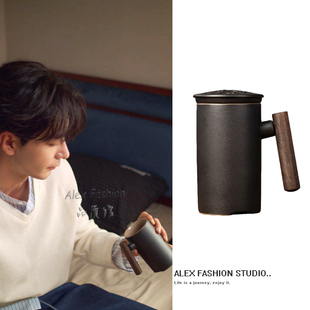 秦霄一轧戏肖稚宇陈星旭同款水杯茶水分离杯带盖家用泡茶马克杯子