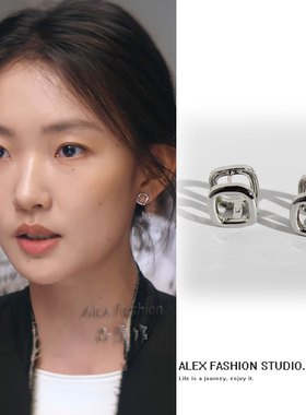 任家童即刻上场周依然同款耳环时尚百搭简约通勤方形镂空耳扣耳钉