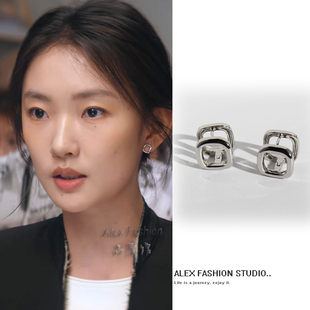 任家童即刻上场周依然同款耳环时尚百搭简约通勤方形镂空耳扣耳钉