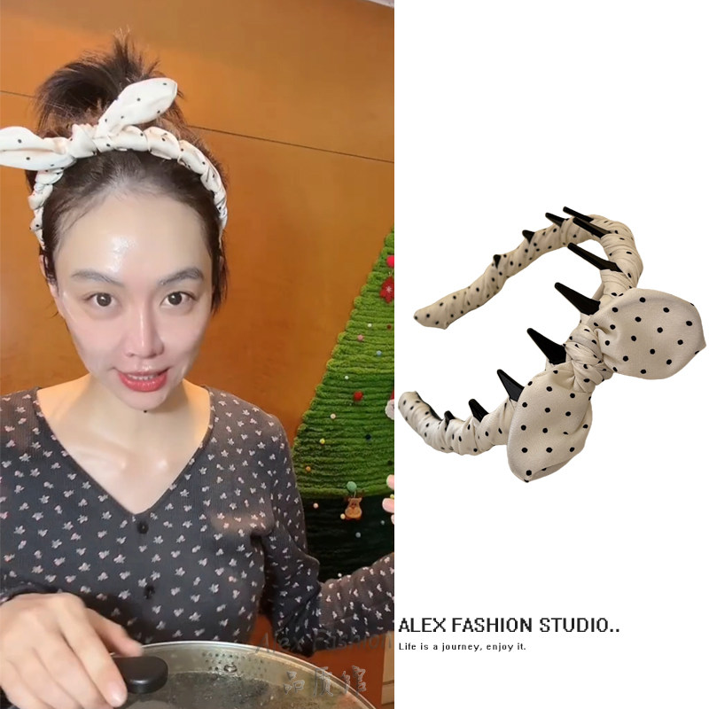 姜妍同款发箍可爱甜美波点兔耳朵休闲外出洗脸面膜防滑带齿头箍
