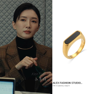 夜色正浓赵玫江疏影同款戒指简约时尚法式风几何高级感指环食指戒