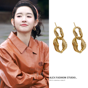 突然的喜欢林欢儿王玉雯同款耳环复古小众设计高级感链条耳坠耳饰