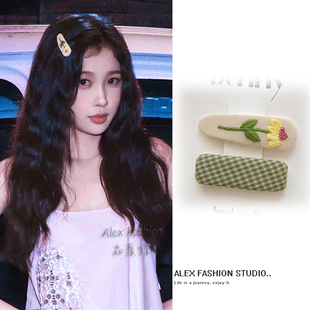 双轨姜暮虞书欣同款发夹甜美布艺花朵刺绣侧边夹刘海夹BB夹发饰潮