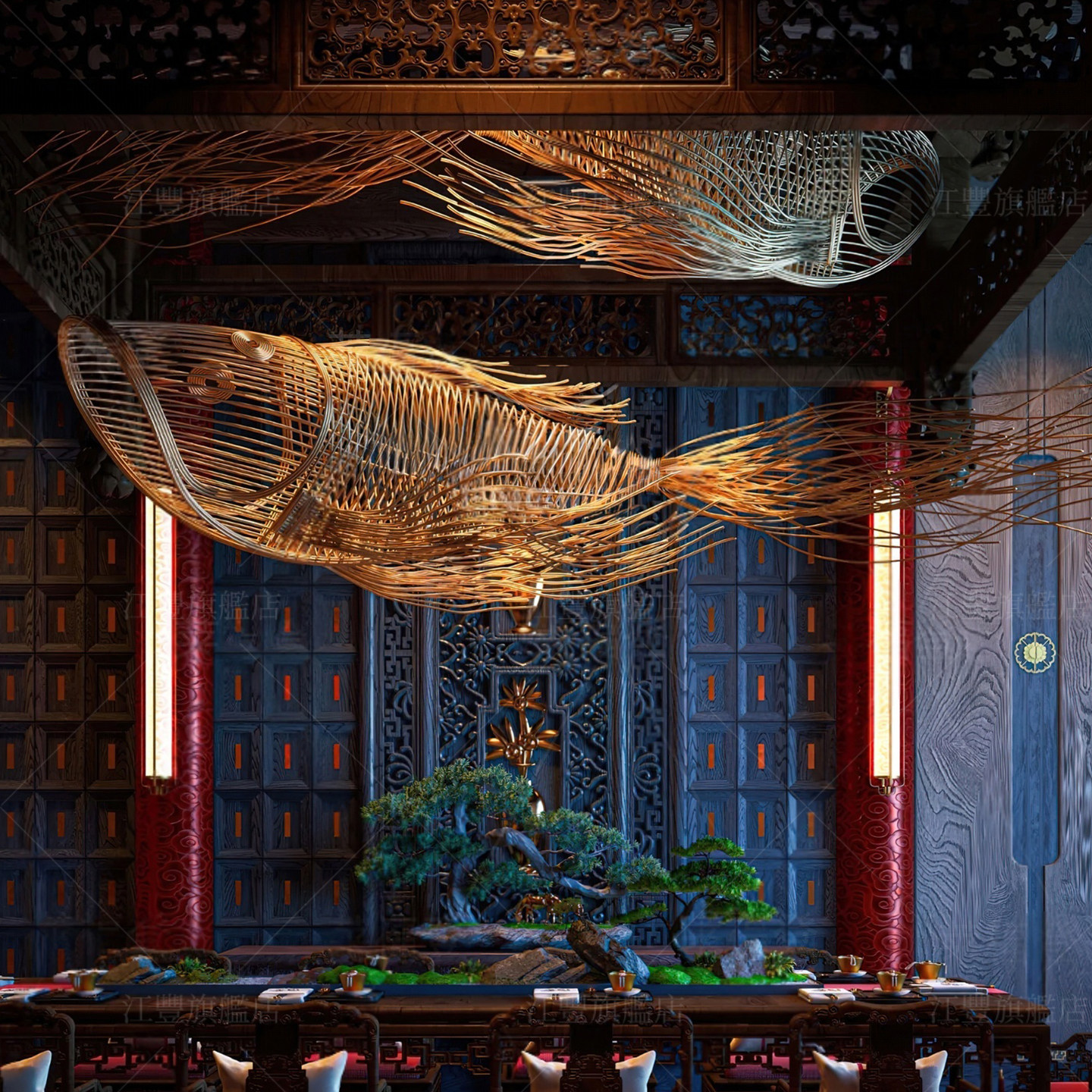 藤编鱼形吊灯饭店火锅店餐饮商用中式茶楼包厢创意手工藤艺鱼吊灯,家装灯饰光源,餐厅吊灯,淘宝优惠券,粉丝福利购,淘宝优惠卷