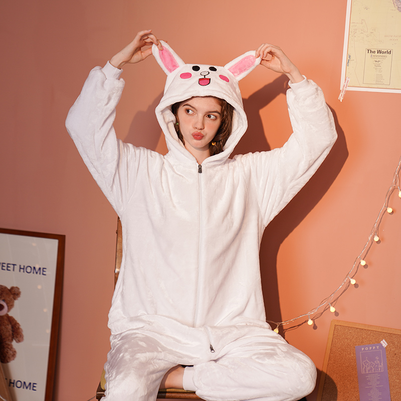 兔子法兰绒保暖卡通动物连体睡衣