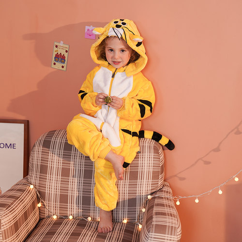 老虎男孩卡通动物亲子连体睡衣