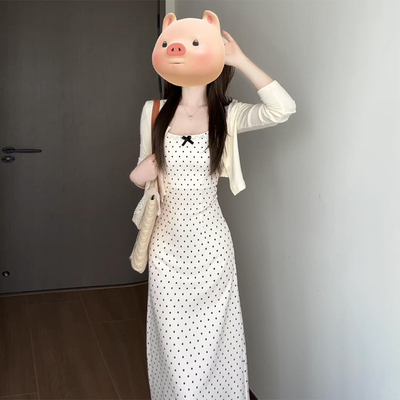 2026新款早春装波点吊带洋装子女夏季气质绝美穿搭一整套装长裙
