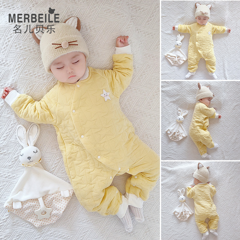 秋冬夹棉加厚婴儿连体衣