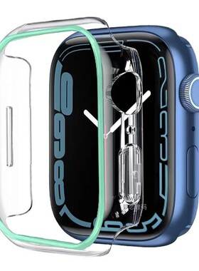 适用苹果iwatch78910代SE65432夜光透明手表保护壳镂空PC边框