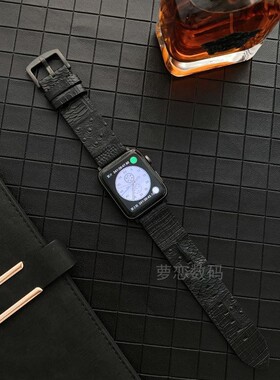 适用苹果iwatch78910代654SE2鳄鱼纹拼鸵鸟纹复古真皮手表带Ultra