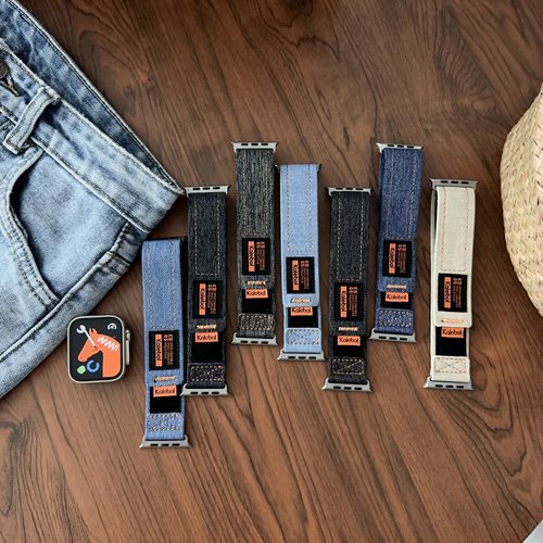 苹果酷感牛仔尼龙魔术贴手表带