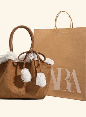 秋冬复古羊羔毛绒绒水桶手提包女2025新款麂皮绒可爱菜篮子斜挎包