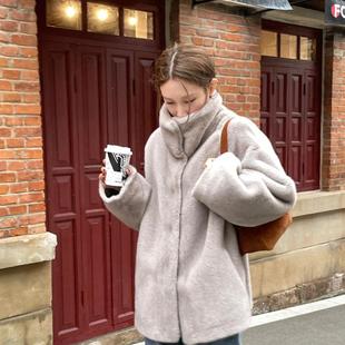 皮毛一体外套女中长款 立领休闲风仿水貂毛皮草外套女保暖毛毛外套