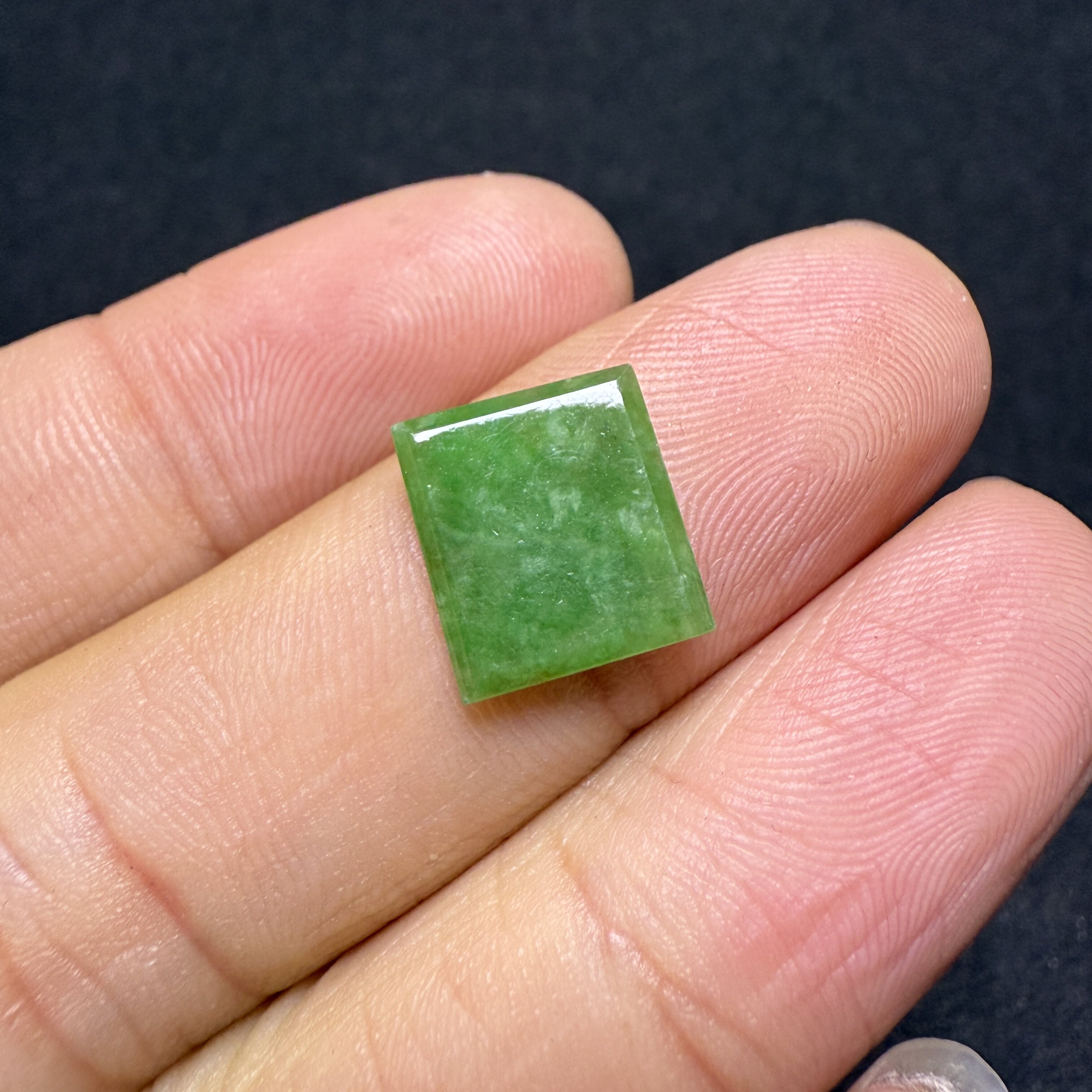 清代老翡翠天然缅甸A货翡翠绿色方形裸石吊坠DIY配件