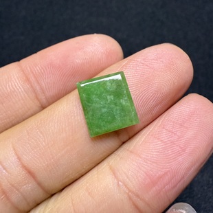 清代老翡翠天然缅甸A货翡翠绿色方形裸石吊坠DIY配件