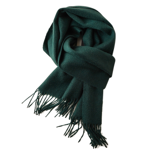 绿色纯山羊绒围巾冬季 100墨绿围脖大牌高级感女士橄榄绿高端复古