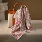 粉色真丝羊毛丝巾小方巾轻奢高级感羊绒围巾女士2026新款 妈妈薄款