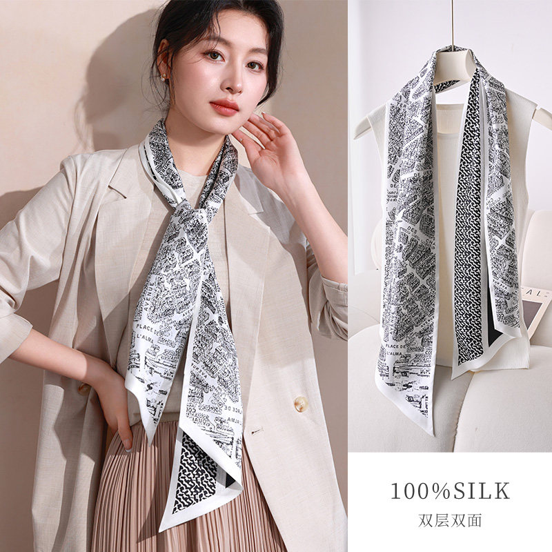 真丝丝巾女士2026新款春季小长条围巾系脖高级感春秋搭配衬衫薄款