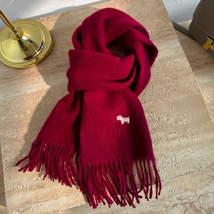 红色羊毛围巾女2025新款冬羊绒高级感2026马年本命年今年流行爆款