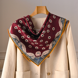 红色真丝羊毛丝巾女士秋冬季小方巾羊绒围巾三角高级感高端本命年