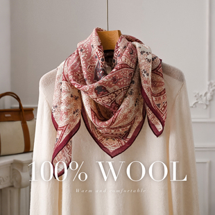 红色纯羊毛丝巾女士秋冬季高端羊绒围巾三角小披肩薄款轻奢高级感