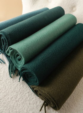 绿色纯山羊绒围巾女款2025新款冬季羊毛墨绿围脖高级感女士橄榄绿