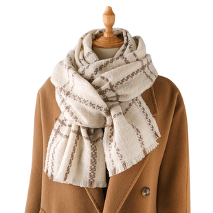 格子纯羊毛围巾冬季羊绒格纹围脖轻薄款高级感女士高端大气上档次