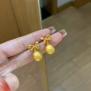 2024新款越南沙金高级感耳饰时尚复古精致拉丝耳坠小金珠耳钉耳环